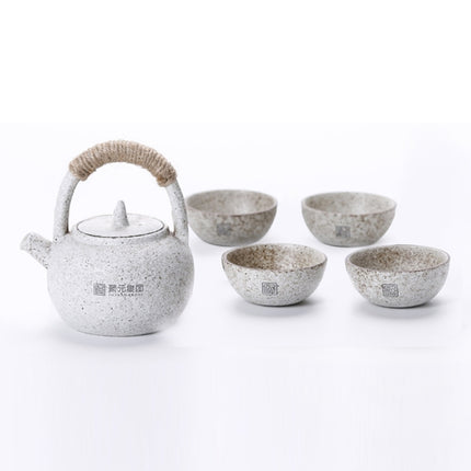 Portable Travel Ceramics Loop Handle Pot Teapot Teacup Set(White)-garmade.com