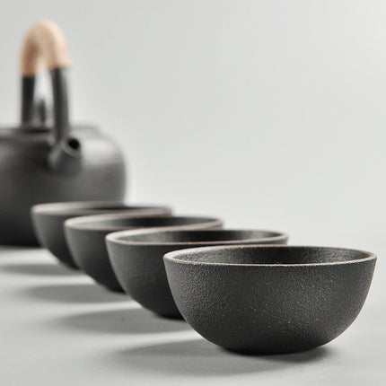 Portable Travel Ceramics Loop Handle Pot Teapot Teacup Set(White)-garmade.com