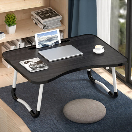W-shaped Non-slip Legs Adjustable Folding Portable Writing Desk Laptop Desk with Card Slot(Black)-garmade.com