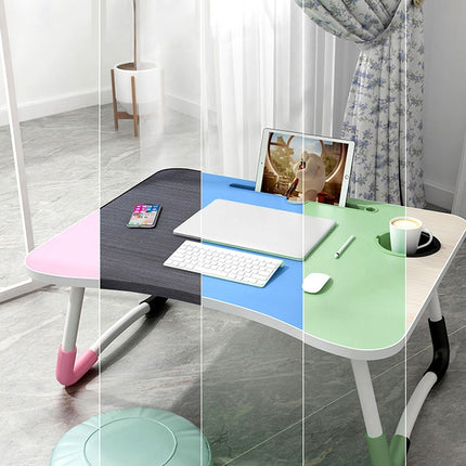 W-shaped Non-slip Legs Adjustable Folding Portable Writing Desk Laptop Desk with Card Slot(Pink)-garmade.com