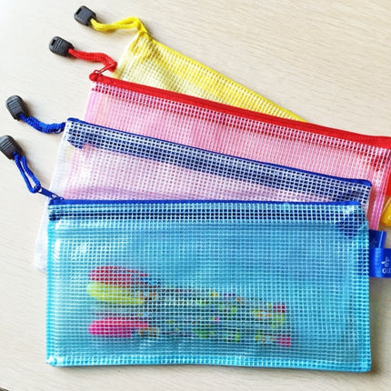 12 PCS Zipper Plastic Mesh Stationery Bag, Random Color Delivery (A4, Size: 33.5x24cm)-garmade.com