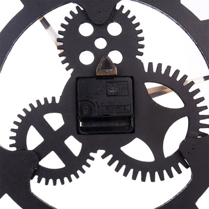 Retro Wooden Round Single-sided Gear Clock Number Wall Clock, Diameter: 45cm (Gold)-garmade.com