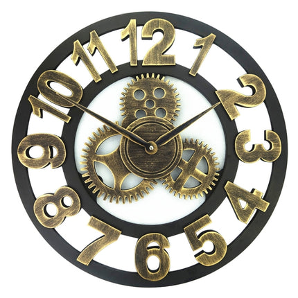 Retro Wooden Round Single-sided Gear Clock Number Wall Clock, Diameter: 58cm (Gold)-garmade.com