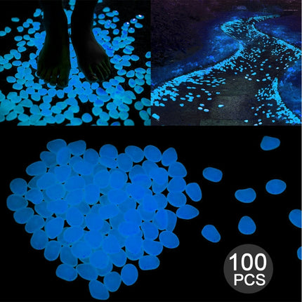 100 PCS Glow in The Dark Garden Pebbles for Walkways & Decoration and Plants Luminous Stones(Blue)-garmade.com
