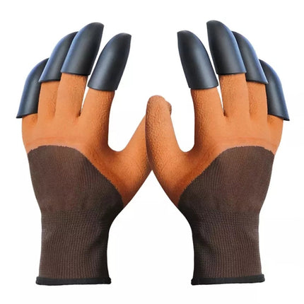 A Pair Latex Gloves with Claws ABS Plastic Gloves for Digging and Planting(Coffee)-garmade.com