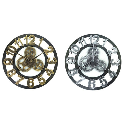 Retro Wooden Round Single-sided Gear Clock Arabic Number Wall Clock, Diameter: 30cm (Gold)-garmade.com