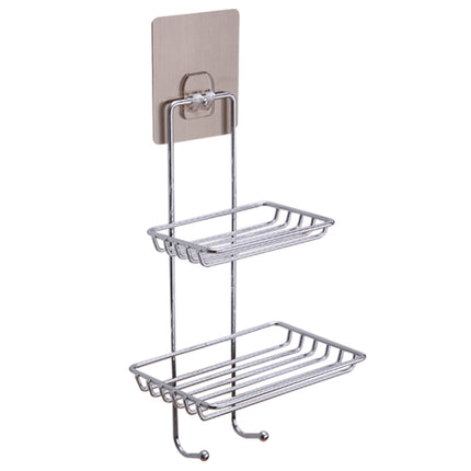 Creative Double Layer Stainless Steel Soap Stand Non-trace Magic Sticker Style Soap Dish Bathroom Shelf Belt Hanger-garmade.com