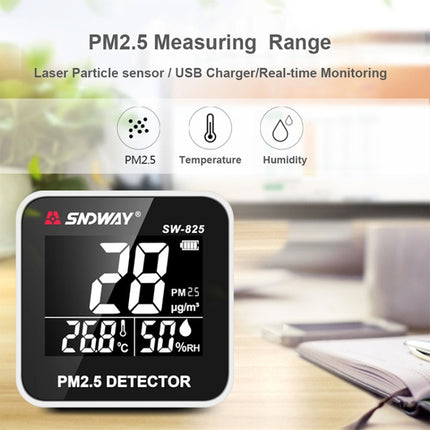 SNDWAY SW-825 Micro USB Charging Desktop Air Quality Real-time Purification Detector with HiD LED Screen, Support Alarm Prompt-garmade.com