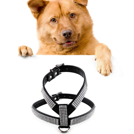 Rhinestone PU Soft Breathable Dog Harness Pet Vest Dog Chest Strap Leash Dog Collar, Size: M (Black)-garmade.com