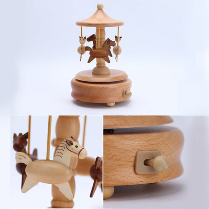 Carousel Shape Home Decor Originality Wooden Musical Boxes-garmade.com