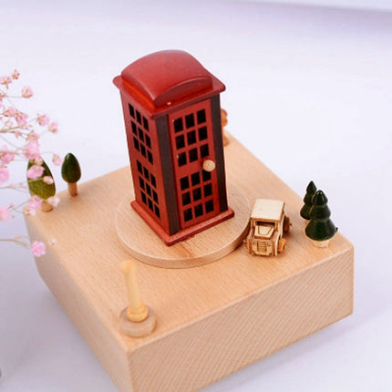 Telephone Booth Shape Home Decor Originality Wooden Musical Boxes-garmade.com