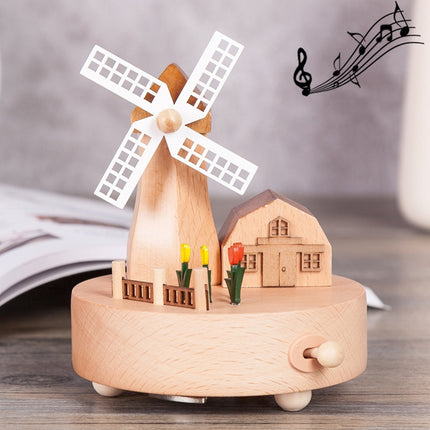 Windmill Shape Home Decor Originality Wooden Musical Boxes-garmade.com