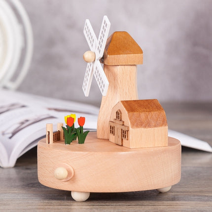 Windmill Shape Home Decor Originality Wooden Musical Boxes-garmade.com