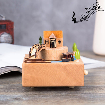 Jiangnan Ancient House Shape Home Decor Originality Wooden Musical Boxes-garmade.com