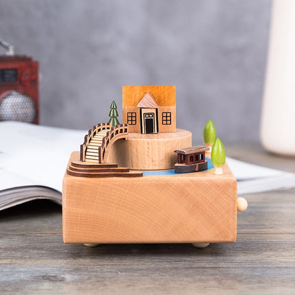 Jiangnan Ancient House Shape Home Decor Originality Wooden Musical Boxes-garmade.com