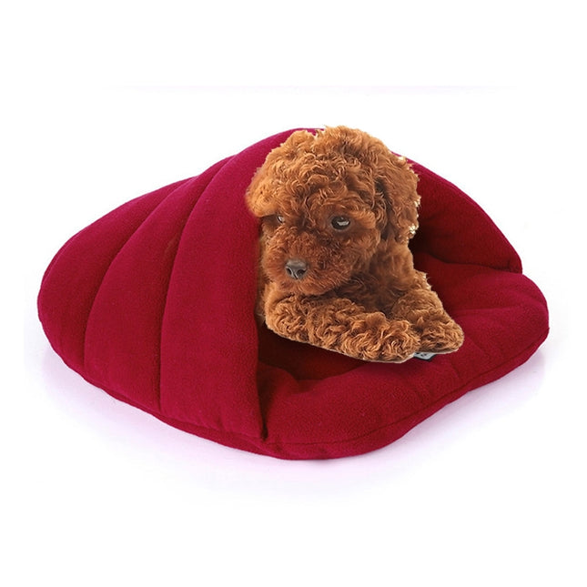 Slipper Shape Polar Fleece Warm Thicken Pet Dogs Cats House Size: L, 58×68×32cm(Wine Red)-garmade.com