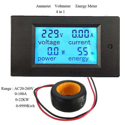 PZEM-061 4 in 1 DC Digital Display Meter Voltage Measuring Instrument, AC 80-260V, 100A(Black)-garmade.com