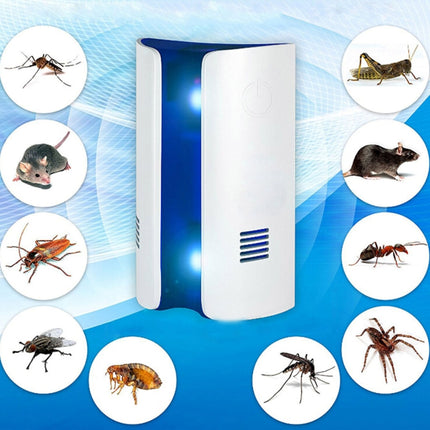Electromagnetic Wave Frequency-conversion Double Waves Multi-function Mosquito Repellent Ultrasonic Pest Repeller(White)-garmade.com