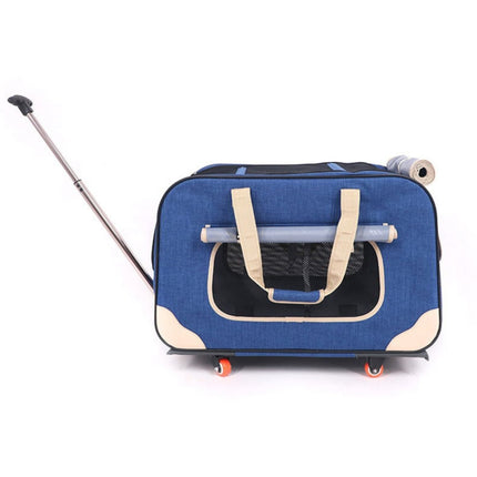 DODOPET Outdoor Portable Foldable Four Wheels Cat Dog Pet Carrier Bag Draw Bar Box (Blue)-garmade.com