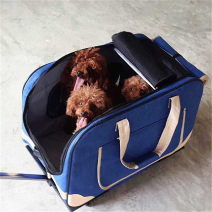 DODOPET Outdoor Portable Foldable Four Wheels Cat Dog Pet Carrier Bag Draw Bar Box (Blue)-garmade.com
