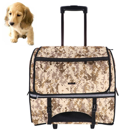 DODOPET Multi-function Outdoor Portable Two Wheels Cat Dog Pet Carrier Bag Knapsack Draw Bar Box (Camouflage)-garmade.com