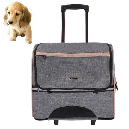 DODOPET Multi-function Outdoor Portable Two Wheels Cat Dog Pet Carrier Bag Knapsack Draw Bar Box (Grey)-garmade.com