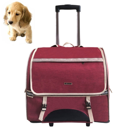 DODOPET Multi-function Outdoor Portable Two Wheels Cat Dog Pet Carrier Bag Knapsack Draw Bar Box (Red)-garmade.com