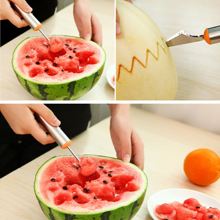 Multifunctional 2 in 1 Melon Baller Scoop Spoon with Fruit Carving Knife Salads Desserts Scooper, Random Color Delivery-garmade.com