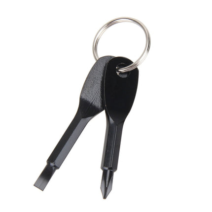 Outdoor Portable 2 in 1 Slotted + Cross Screwdriver Set Tool with Keyring(Black)-garmade.com