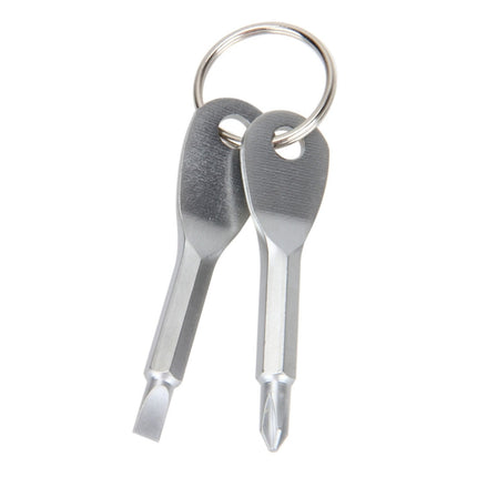 Outdoor Portable 2 in 1 Slotted + Cross Screwdriver Set Tool with Keyring(Silver)-garmade.com