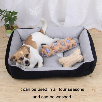 Dog Bone Pattern Big Soft Warm Kennel Pet Dog Cat Mat Blanket, with Rattan Mat & Blanket Size: XL, 90×70×15cm (Light Grey)-garmade.com