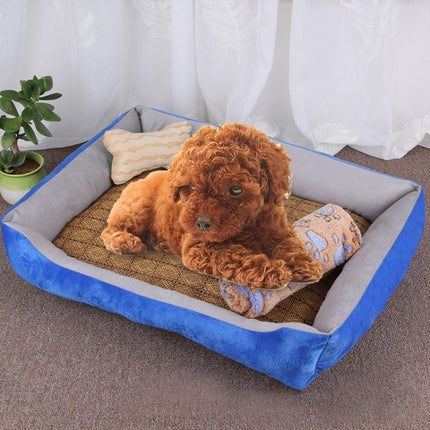 Dog Bone Pattern Big Soft Warm Kennel Pet Dog Cat Mat Blanket,with Rattan Mat & Blanket Size: XXS, 45×30×15cm (Light Grey)-garmade.com