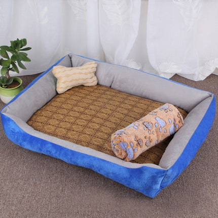 Dog Bone Pattern Big Soft Warm Kennel Pet Dog Cat Mat Blanket,with Rattan Mat & Blanket Size: XXS, 45×30×15cm (Light Grey)-garmade.com