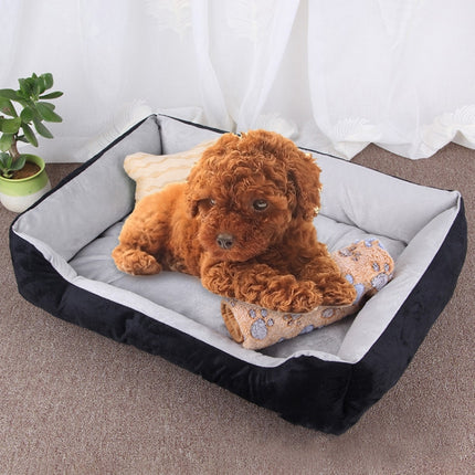 Dog Bone Pattern Big Soft Warm Kennel Pet Dog Cat Mat Blanket, with Blanket Size: L, 80×60×15cm (Black Grey)-garmade.com