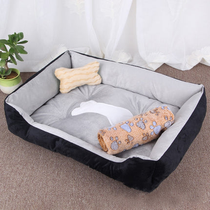 Dog Bone Pattern Big Soft Warm Kennel Pet Dog Cat Mat Blanket, with Blanket Size: M, 70×50×15cm (Black Grey)-garmade.com