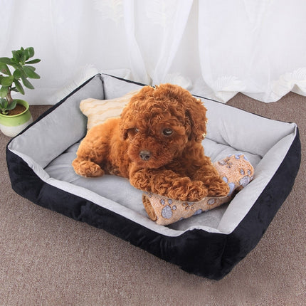 Dog Bone Pattern Big Soft Warm Kennel Pet Dog Cat Mat Blanket, with Blanket Size: S, 60×45×15cm (Black Grey)-garmade.com