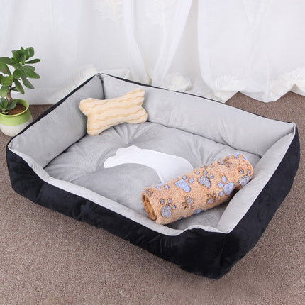 Dog Bone Pattern Big Soft Warm Kennel Pet Dog Cat Mat Blanket, with Blanket Size: S, 60×45×15cm (Black Grey)-garmade.com