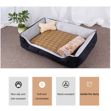 Dog Bone Pattern Big Soft Warm Kennel Pet Dog Cat Mat Blanket, with Blanket Size: S, 60×45×15cm (Black Grey)-garmade.com
