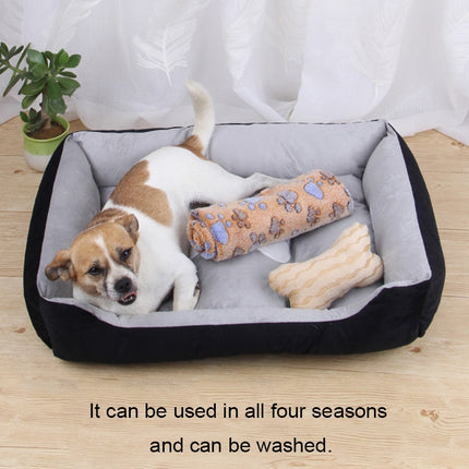Dog Bone Pattern Big Soft Warm Kennel Pet Dog Cat Mat Blanket, with Blanket Size: S, 60×45×15cm (Black Grey)-garmade.com