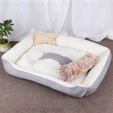 Dog Bone Pattern Big Soft Warm Kennel Pet Dog Cat Mat Blanket, with Blanket Size: S, 60×45×15cm (Grey White)-garmade.com