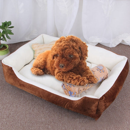 Dog Bone Pattern Big Soft Warm Kennel Pet Dog Cat Mat Blanket, with Blanket Size: XL, 90×70×15cm (Brown White)-garmade.com