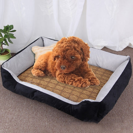 Dog Bone Pattern Big Soft Warm Kennel Pet Dog Cat Mat Blanket, with Rattan Mat Size: L, 80×60×15cm (Black Grey)-garmade.com