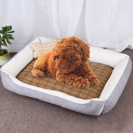 Dog Bone Pattern Big Soft Warm Kennel Pet Dog Cat Mat Blanket, with Rattan Mat Size: L, 80×60×15cm (Grey White)-garmade.com