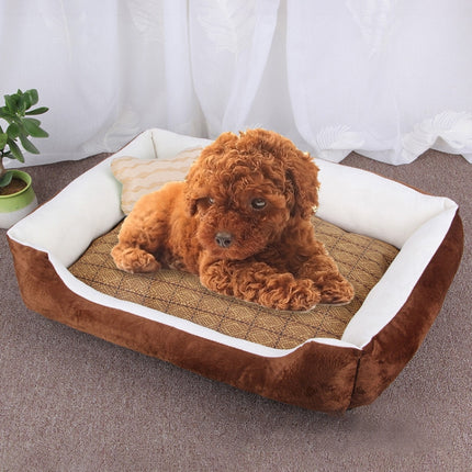 Dog Bone Pattern Big Soft Warm Kennel Pet Dog Cat Mat Blanket, with Rattan Mat Size: L, 80×60×15cm (Brown White)-garmade.com