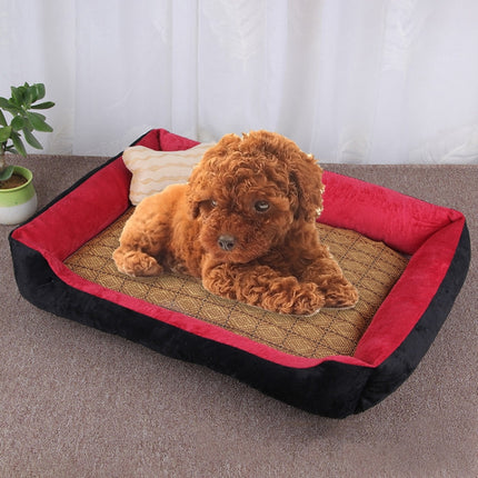 Dog Bone Pattern Big Soft Warm Kennel Pet Dog Cat Mat Blanket, with Rattan Mat Size: M, 70×50×15cm (Black Red)-garmade.com