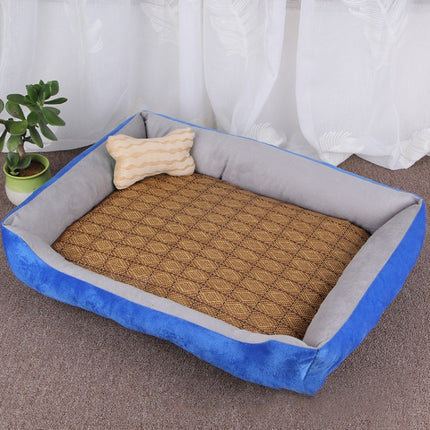 Dog Bone Pattern Big Soft Warm Kennel Pet Dog Cat Mat Blanket, with Rattan Mat Size: S, 60×45×15cm (Light Grey)-garmade.com