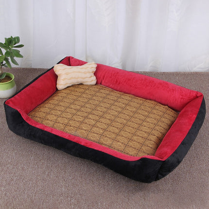 Dog Bone Pattern Big Soft Warm Kennel Pet Dog Cat Mat Blanket, with Rattan Mat Size: XL, 90×70×15cm (Black Red)-garmade.com