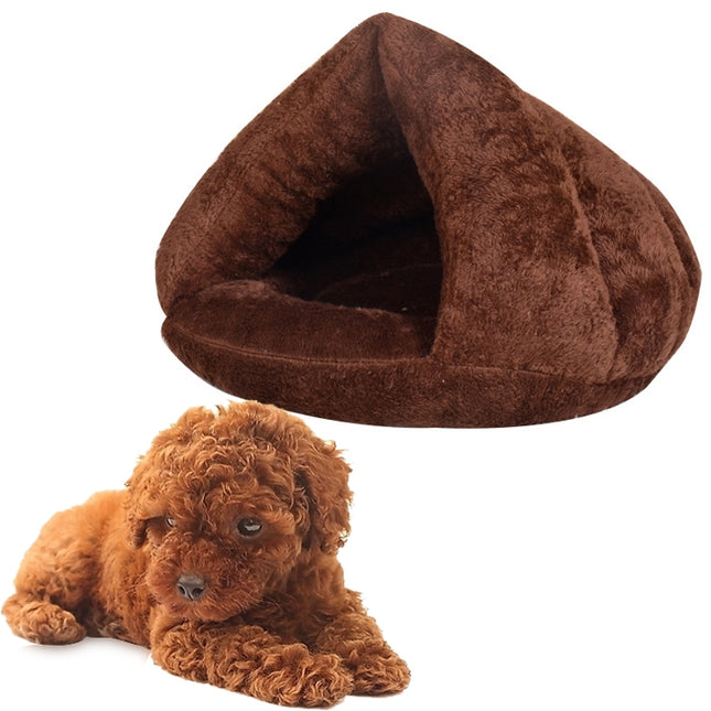 Triangular Cat Kennel Warm Thicken Mongolian Yurt Pet Dogs Cats House Size: M, 40×40×30cm (Dark Coffee)-garmade.com