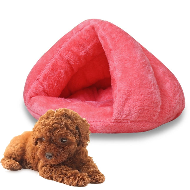 Triangular Cat Kennel Warm Thicken Mongolian Yurt Pet Dogs Cats House Size: M, 40×40×30cm (Pink)-garmade.com