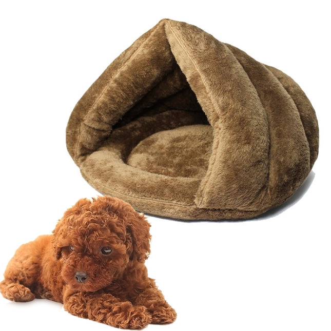 Triangular Cat Kennel Warm Thicken Mongolian Yurt Pet Dogs Cats House Size: M, 40×40×30cm (Brown)-garmade.com